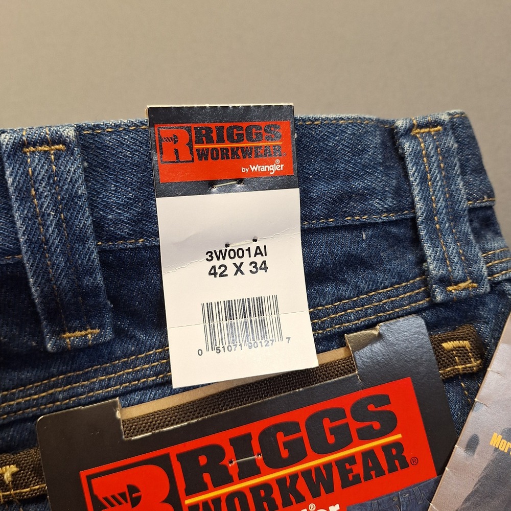 Riggs Workwear by Wrangler Mens Work Horse Jeans Relaxed Fit Blue 42x34 3W001AI - Picture 10 of 13